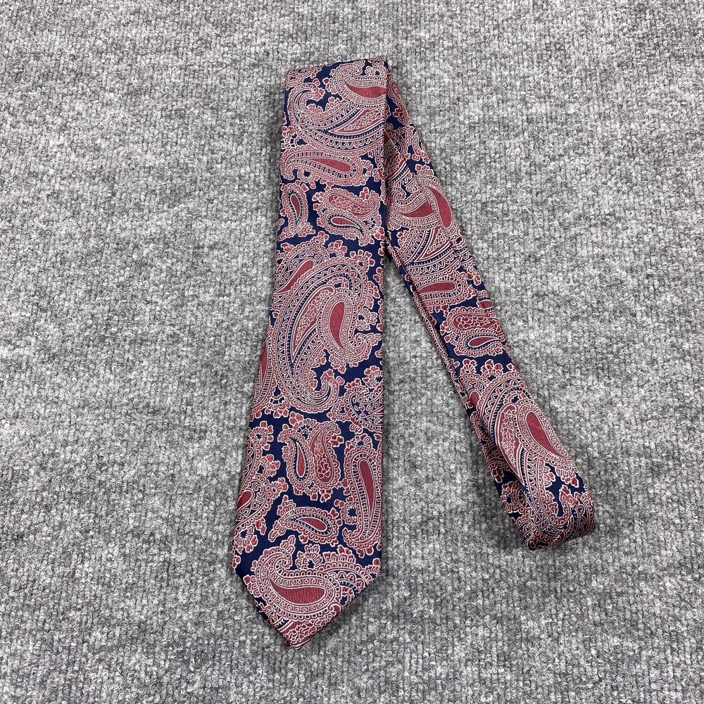 Nautica Tie Men One Size Navy Blue Red Paisley 100% Silk Classic Necktie
